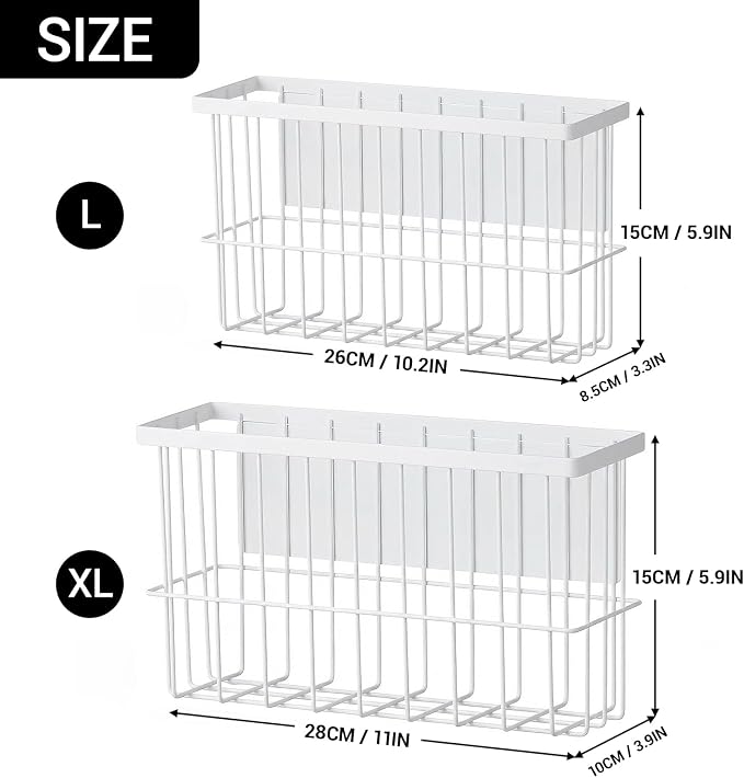 FAMNONE 2-Pack Magnetic Basket for Dryer Balls, Laundry Room Organizer | Metal Dryer Ball Holder, Magnetic Lint Bin, Fridge Basket, Washer Dryer Organizer for Kitchen, Laundry
