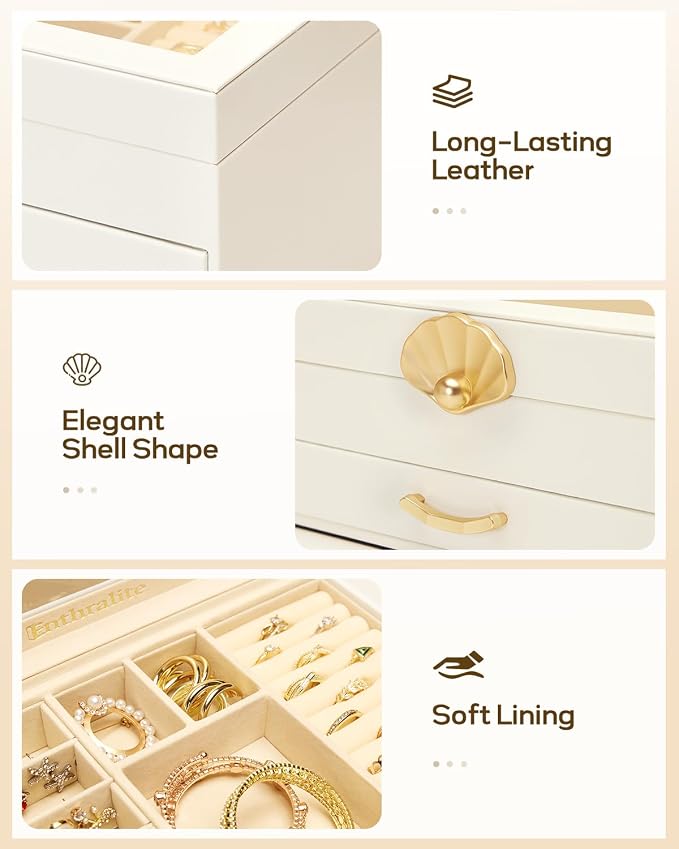 Enthralite Jewelry Box with 1 Drawers : Jewelry Display Organizer for Earrings Necklaces - Gift for Girls Women | White
