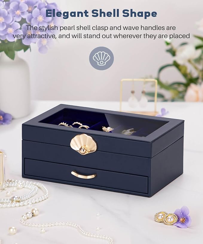 Enthralite Modern Jewelry Organizer for Women: 2-Layer Box with Clear Lid | Space-Saving Design for Elegant Vanity Order - Storage for Ring Earring Necklace Bracelet - Suits Women Who Value Style