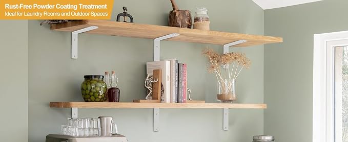 8 Pack - L 10" x H 6" x W1.5, 5mm Thick White L Shelf Bracket, Iron Shelf Brackets, Metal Shelf Brackets, Floating Shelf, Shelf Supports with Screws