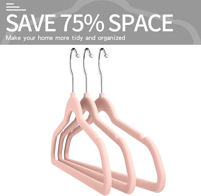 Velvet Clothes Hangers (50 Pack) Heavy Duty Durable Suit Hanger Vibrant Color Hangers Lightweight Space Saving Coat Hangers for Closet -Blush Pink