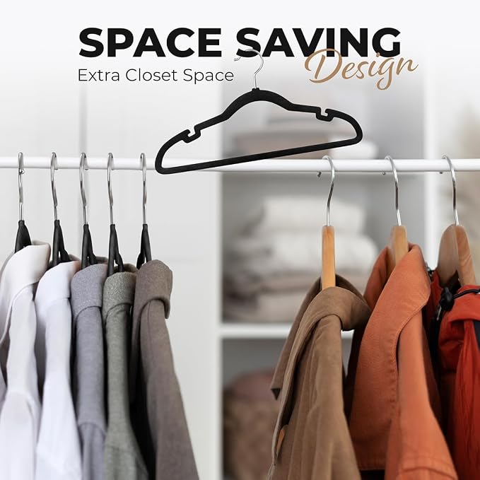 Our Modern Space 30 Pack Velvet Hanger for Shirt Pants Dresses Skirts Suits Jackets - Slim Space Saving Design - Standard Coat Hanger - Sturdy & Durable Design with Shoulder Grooves Hook