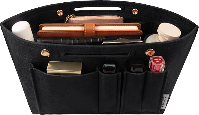 Vercord Purse Organizer Insert for Long champ Felt Organizer Insert with Zipper Handbag Insert Tote Shaper Storage Bag Black S