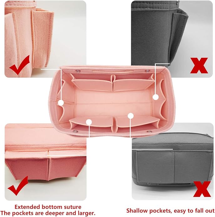 LEXSION Felt Purse Organizer Insert Multi Pocket Bag Organizer Shaper | zipper bag, tote shaper, multi pocket bag, handbag shaper, various sizes