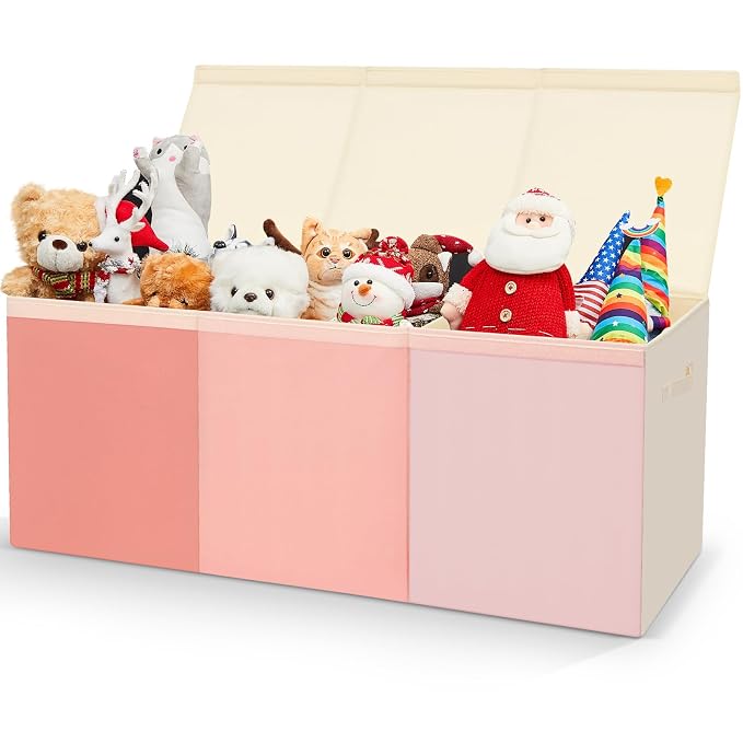Patelai Extra Large Toy Box Chest with Lids 4/3 Grids Large Chest Collapsible Kids Toy Storage Baskets Gifts for Boys Girls Living Room Nursery Playroom(39 x 13 x 15.7'',Pink Series)