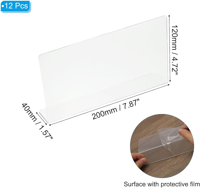 PATIKIL 12 Pack Shelf Dividers for Closet Organization, 7.9x1.57x4.7 Acrylic Closets Separator Kitchen Cabinet Shelves Under Bed Blocker for Bedroom Kitchen Office, Clear