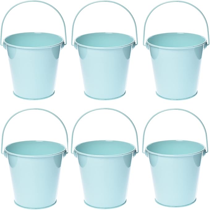 Colored Tin Buckets with Handle, 6 Pack 7.48 inch Galvanized Iron Pail Buckets for Kids, Classroom, Crafts and Party Favors