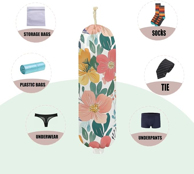 2Pcs Flower Plastic Bag Holder, Wall Mount Grocery Bag Holder for Plastic Bags, Colorful Floral Reusable Grocery Bags Storage Dispenser for Home Kitchen Decor, Flower Gifts for Women Mom, 22.5x9 Inch