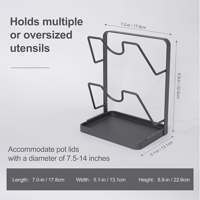 Pot Lid Holder While Cooking, Kitchen Pot Lid Storage Rack for stove top, Multifunctional Kitchen Pot Lid Organizer for Countertop (Iron,Dark Grey)