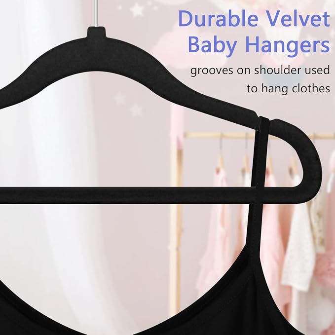 GoodtoU Kids Velvet Hangers Baby Hangers Black Infant Hanger for Closet Non Slip Children Hanger