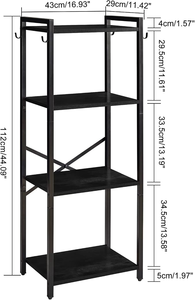 YMYNY Bookcase, 4-Tier Narrow Ladder Bookshelf, Freestanding Shelving Unit, Multifunctional Storage Rack, for Home Office Living Room Bedroom Kitchen, Plant Stand, Black, 44 * 16.9 * 11.4" UHBC004B