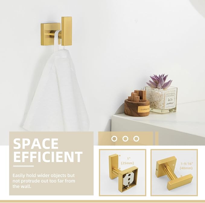 Angle Simple Towel Hook for Bathroom, SUS304 Stainless Steel Robe Coat Hook for Wall, Hand Towel Holder, Brushed Dark Gold