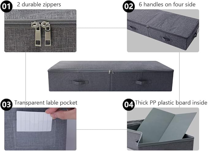 iwill CREATE PRO 39.4 inch（100cm） Longer Bedroom Underbed Storage Containers with Lid for Duvets, Blankets, Clothes, Shoes, Toys, Comforters, Wedding Dress Folding Rigid Organizer Bins, Black Gray