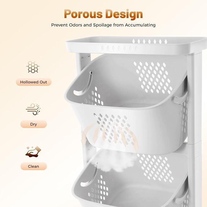 Rolling Laundry Hamper Storage Sorter Vertical Laundry Baskets Sorter Clothes Hamper with Portable Storage Baskets for Kitchens, Bathrooms, Bedrooms, Classrooms