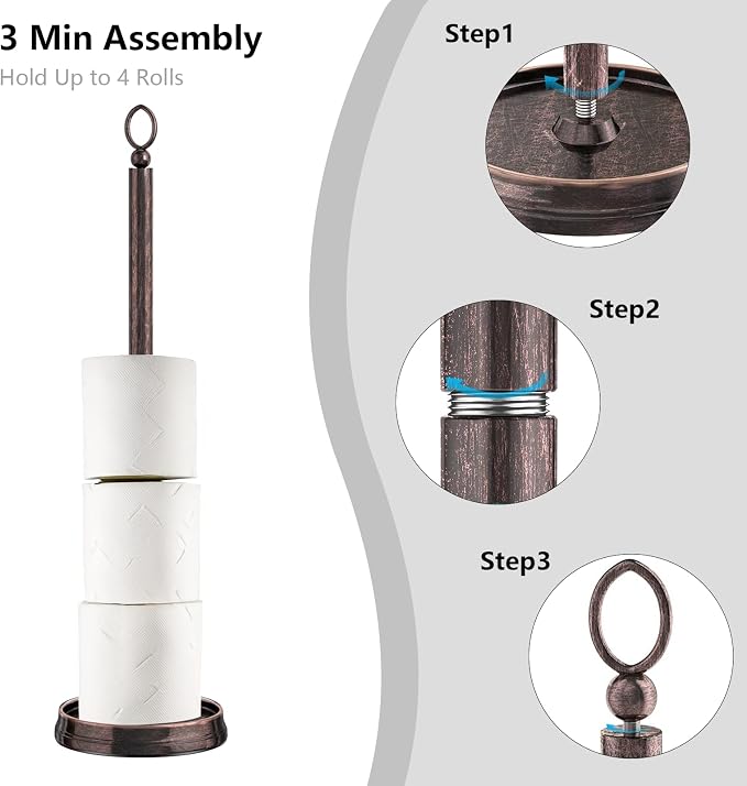 ROLABAM Heavy Weighted Toilet Paper Holder (with Reserve Function) Free Standing Toilet Paper Storage，Spare Toilet Paper Roll Holder Storage Stand for Bathroom Total Height 22.5" ，Oil Rubbed Bronze