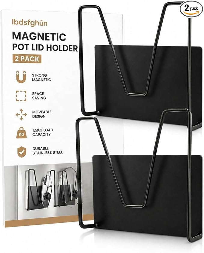 2 Pcs Magnetic Pot Lid Holder,Strong Magnetic Stainless Steel Pot Lid Organizer, Refrigerator Mount Movable Kitchen Storage Rack for Cutting Board, Baking Tray and Pan Covers