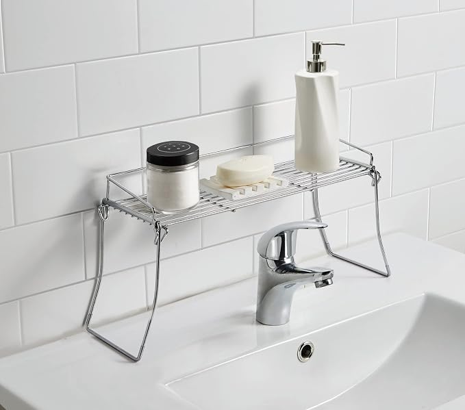 JUNCHU CHERRY Metal The Sink Vanity Organizer, Bathroom or Kitchen Sink Organizer, Feminine Products Organizer (Black)