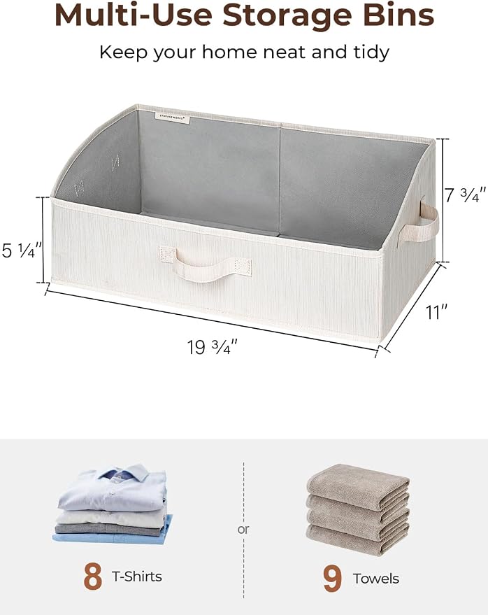 StorageWorks Closet Baskets for Shelves, Trapezoid Storage Bins, Closet Organizers and Storage, Clothes Organizing Bins, Large, Mixing of Beige, White & Ivory, 3-Pack