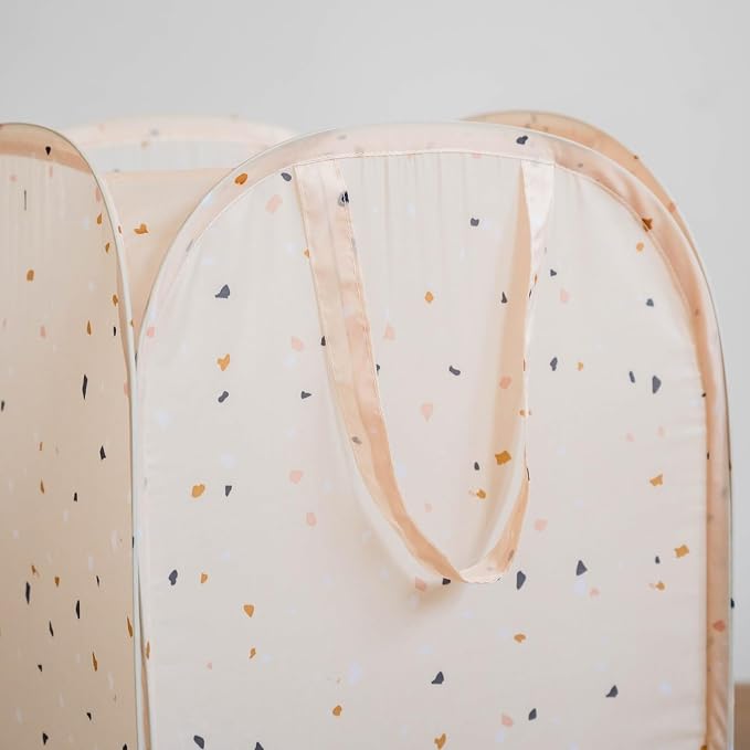 3 Sprouts Pop Up Hamper - Collapsible Laundry Basket, Popup & Foldable Design - Durable Waterproof Fabric for Dirty Clothes, Toys & Towels - Ideal for Dorm, Bedroom & Baby Nursery, Terrazzo Beige