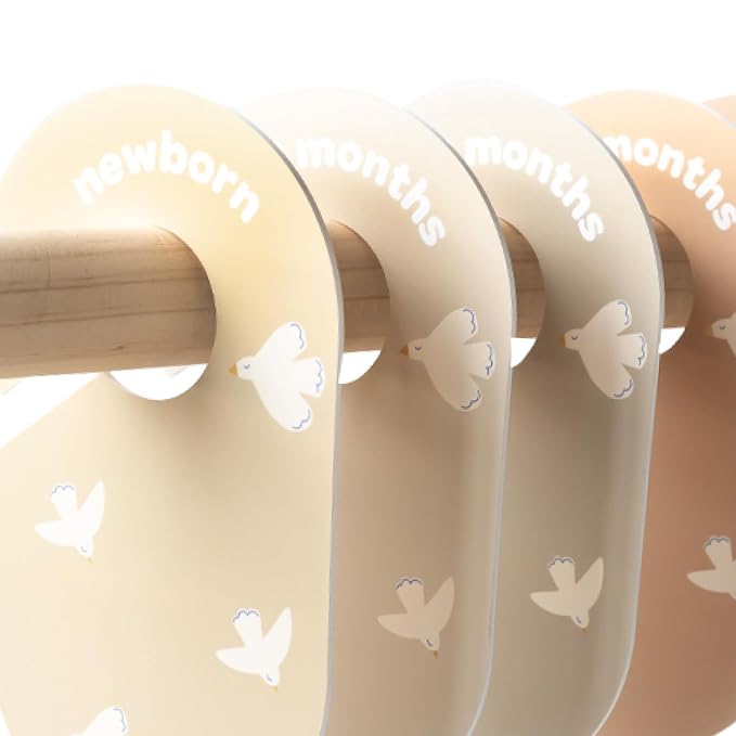 3 Sprouts Baby Closet Dividers, Newborn to 2T, Bird, 8 Piece Set | Newborn to 2T sizing, 8-piece set, Double-sided size labels, Age labels, Nursery closet storage, Baby clothes organizer