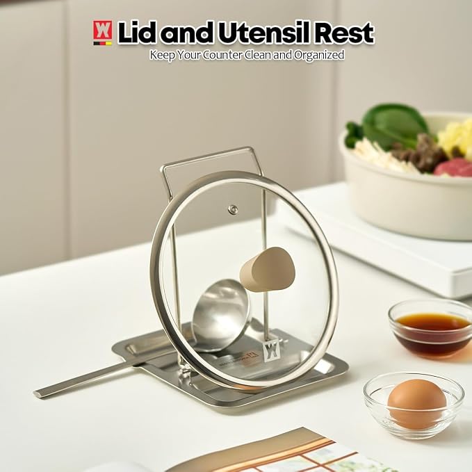 WAGENSTEIGER Foldable Stainless Steel Pot Lid Rest, Ladle Holder, Multifunctional Kitchen Organizer Stand, Easy Storage, Dishcloth Rack, Pan Lid Holder, Cooking Utensil Holder Organizer