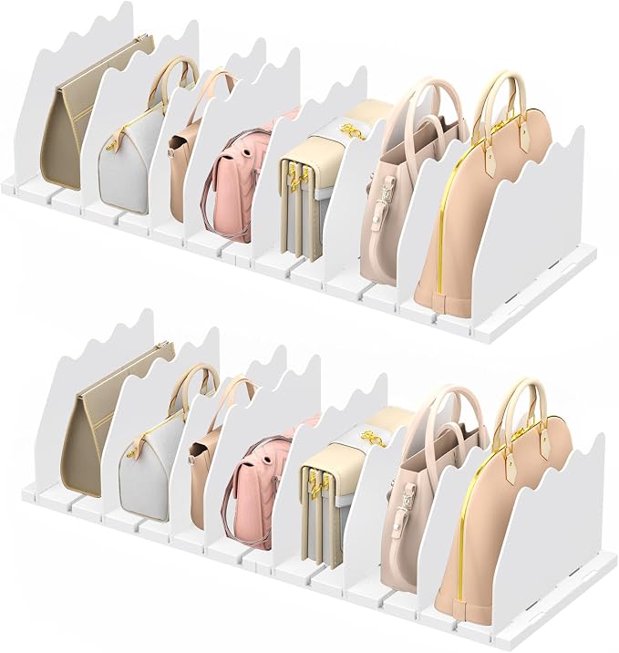 Ronlap Purse Storage Organizer for Closet White Shelf Dividers Rack, 4 Pack | White separators keep handbags, totes, clutches & purses upright & visible on shelves for closet storage and organization