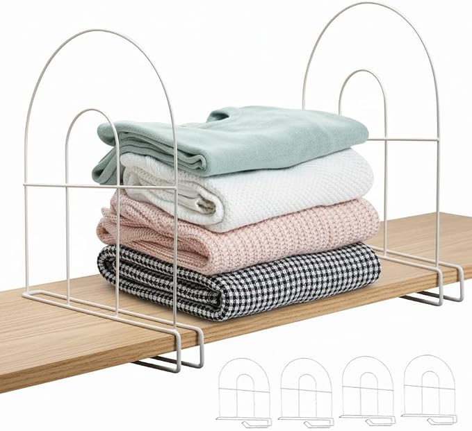 4-Pack 12" Tall Shelf Dividers - Closet Shelf Organizer - Easy to Install - No Tool - White PE Coating Steel