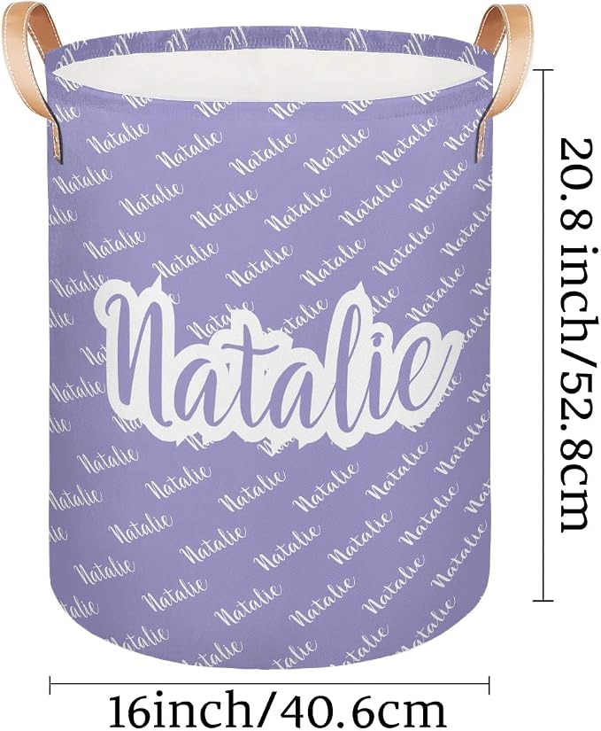 Personalized Laundry Basket, Custom Gift Laundry Hamper, Collapsible Nursery Waterproof Laundry Baskets, Dirty Clothes Toy Hamper with Handles Purple Name