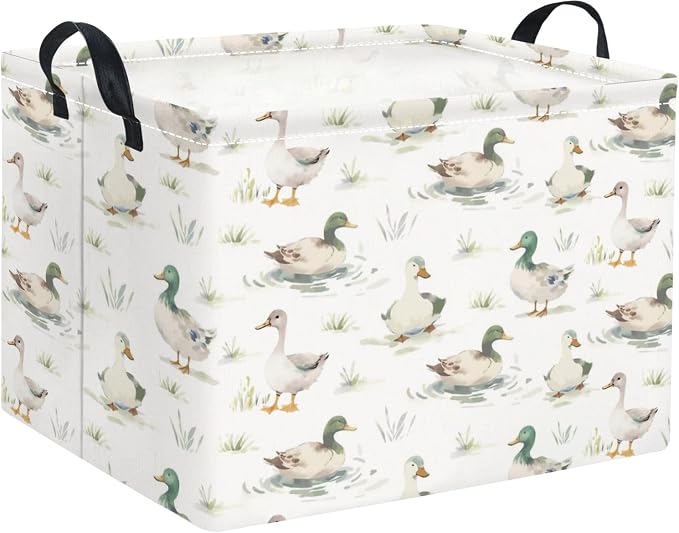Rectangular Baby Kids Storage Basket for Home Kitchen Girls Cute Toy Storage Bin Organizer Shelf Book Room Decor(Duck)