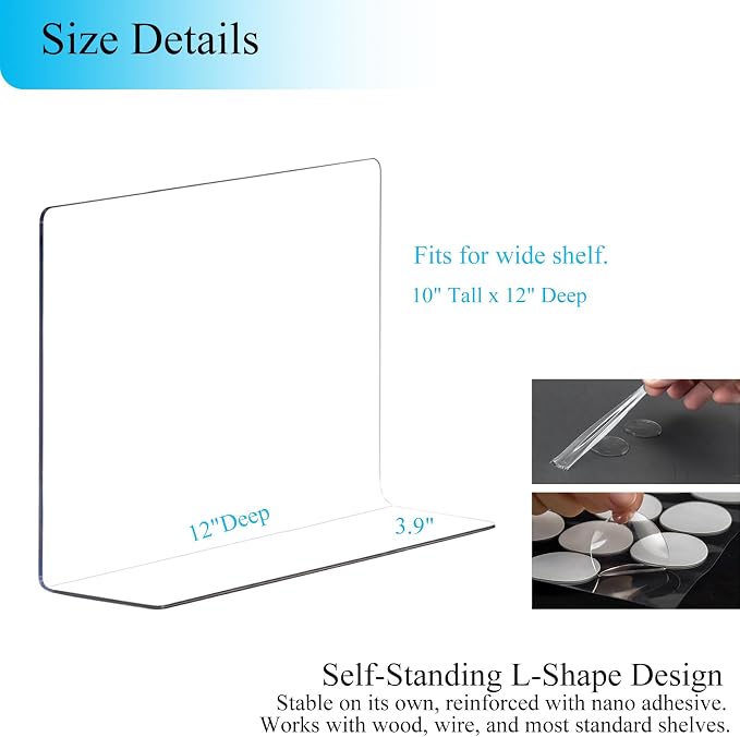 Clear Acrylic Shelf Dividers Closet Organizers for Organization Enthusiasts | 10" Tall Closet Shelf Dividers for Clothes Purse Towel - Sturdy Shelf Separators for Bedroom Kitchen Office Space Saver