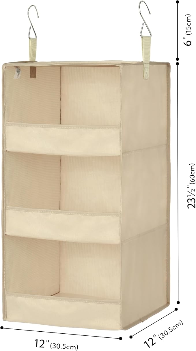 GRANNY SAYS 3-Shelf Hanging Closet Organizer, Khaki Closet Storage Hanging Shelves