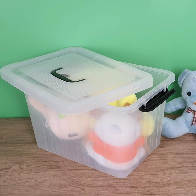 Ramddy 12 Quart Clear Storage Box with Lid and Black Latches, 1 Pack