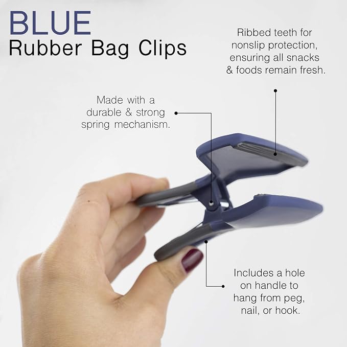 COOK WITH COLOR Food Clips - Wide Heavy Duty Chip Clips, Large Bag Clips for Food Storage with Air Tight Seal Grip, Pack of 8, Blue