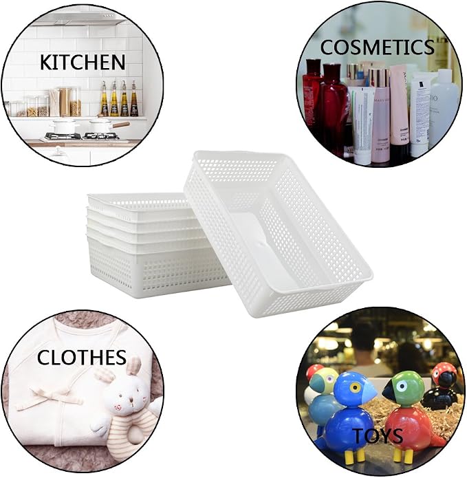 Plastic Storage Trays Baskets/Organizing Baskets, Set of 6 (White) | 13.2 Inches x 9.6 Inches x 3.6 Inches, Perfectly Fits A4 Papers, Documents and Daily Small Supplies