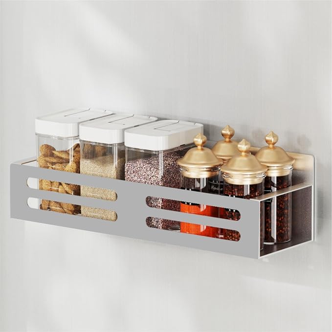 Magnetic Spice Rack for Refrigerator, Metal Spice Rack Organizer, Magnetic Shelf for Fridge 4Pack Grey