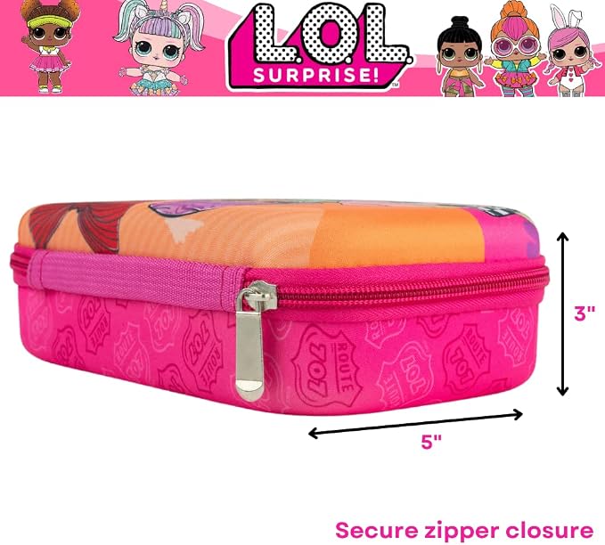Innovative Designs LOL Surprise Dolls Pencil Case Set with LOL Stickers and Gel Pens for Girls, Molded with Zip Closure, Pink