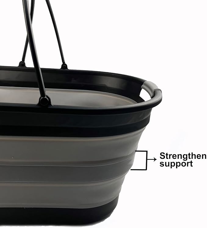 SAMMART 38L (10 Gallons) Collapsible Plastic Laundry Basket - Foldable Storage Container/Organizer - Portable Washing Tub - Space Saving Laundry Hamper (Black/Alloy Grey)