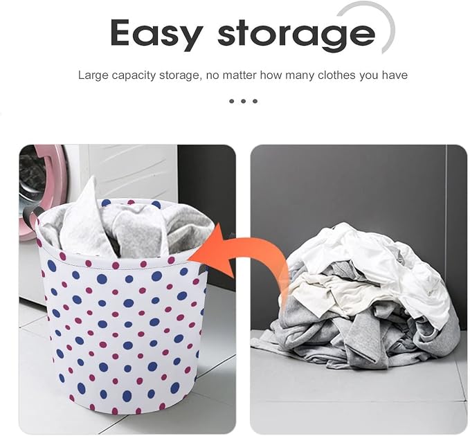 Polka Dots Laundry Basket,Laundry Hamper,Collapsible Storage Bin, Oxford Fabric Clothes Baskets,Nursery Hamper For Home,Office,Dorm,Gift Basket