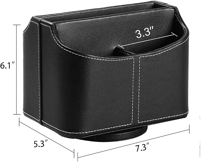PU Leather Remote Control Holder,360 Degree Spinning Desk TV Remote Caddy,Desk Organizers and Accessories,for Controller,Media,Mail,Calculator,Mobile Phone,Pen Storage Holder(Black)