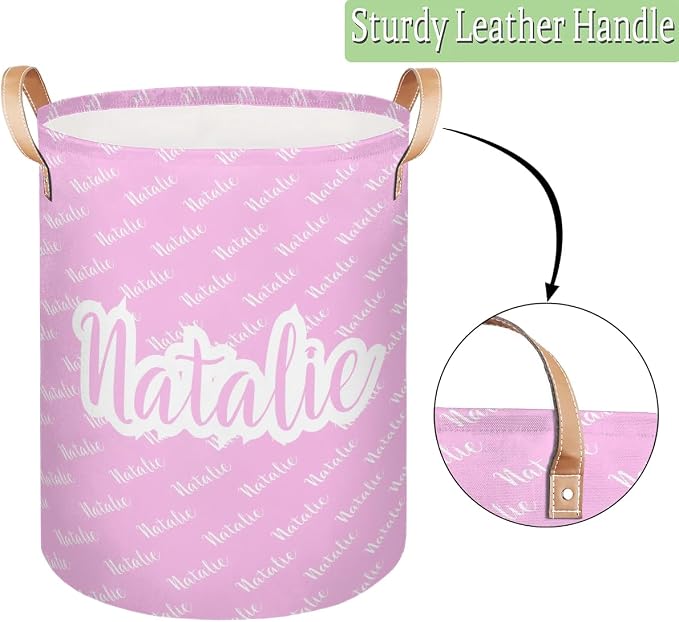 Personalized Laundry Basket, Custom Gift Laundry Hamper, Collapsible Nursery Waterproof Laundry Baskets, Dirty Clothes Toy Hamper with Handles Name Pink