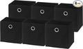 Simple Houseware 11-Inch Collapsible Fabric Cube Storage Bin with Handles, Printed Design, 6 Pack, Black