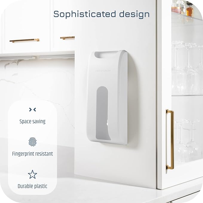 Manterio Plastic Bag Holder | UPGRADED Wall-Mount Grocery Bag Dispenser | Space-Saving Design | Easy Install | Smudge-Proof, Fingerprint-Resistant | White | Holds the Most Bags for Maximum Storage