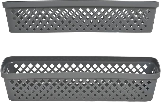 Glad Plastic Storage Basket Set - Multipurpose Drawer Trays, Kitchen Pantry Containers, and Bathroom Bins - Narrow Organizers, Grey, 6 Count (Pack of 4)