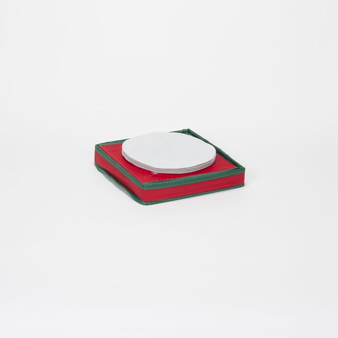 Household Essentials 532RED Holiday China Dinnerware Storage for Dessert Plates or Bowls | Removable Lid | Red Canvas with Green Trim (Pack of 12)