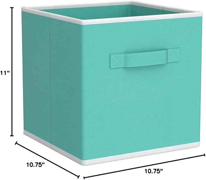 Simple Houseware Foldable Cube Storage Bins, 11-Inch Turquoise, 6-Pack Fabric Cubes Organizer for Closet or Shelves