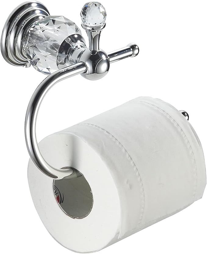 WOLIBEER Crystal Toilet Paper Holder, Polished Chrome Tissue Paper Holder Silver Bathroom Toilet Roll Hanger Wall Mounted Brass