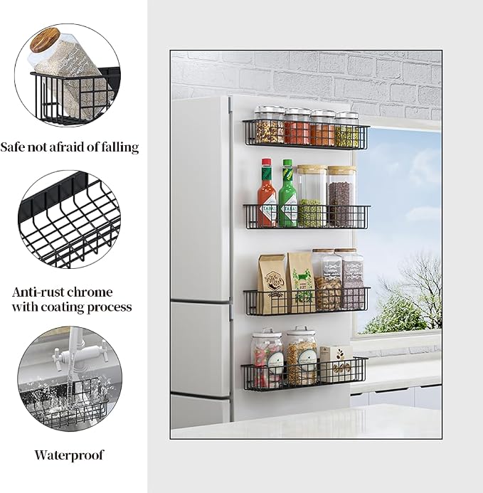 4PCS Magnetic Storage Baskets for Refrigerator, Strongly Magnet Spice Rack, Fridge Storage Shelf, Great for Kitchen and Pantry