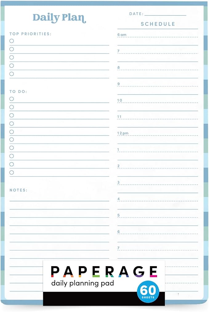 PAPERAGE To Do List Notepad & Daily Planning Pad, 60 Sheets, 6.5 in x 9.5 in, Undated Daily Planner & To Do List Notebook for Work, Home Office & School (Blue)