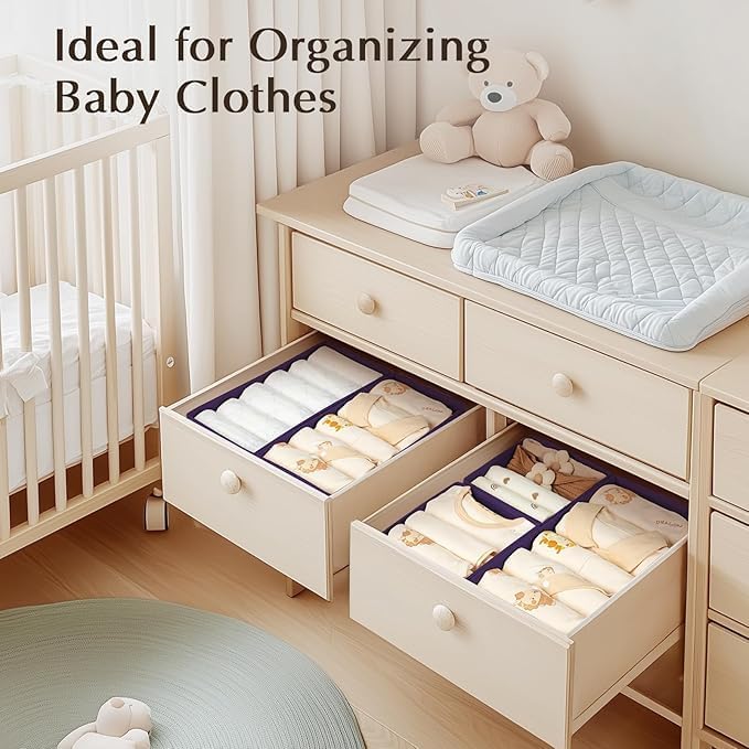 DIMJ Drawer Organizers Clothes, Set of 12 Dresser Organizer Bins, Fabric Closet Organizers and Storage, Shallow Drawer D