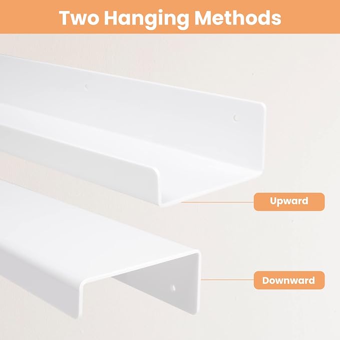 upsimples 2 Pcs 15" Acrylic Shelves for Wall Organize and Display, White | Cute Floating Shelf for Perfume, Skincare, Nail Polish, Wall Organizer for Bedroom, Living Room, Playroom, Room Décor